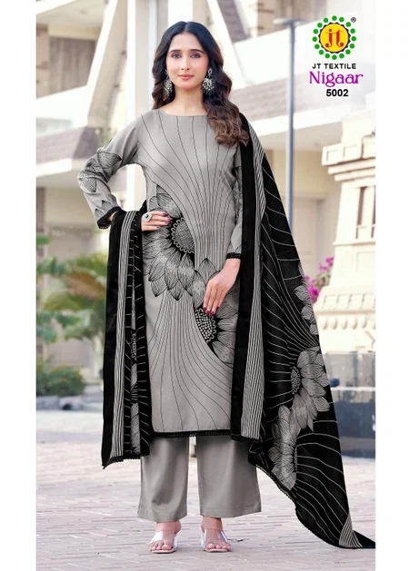 Nigaar Vol 5 By Jt Rayon Foil Printed Best Dress Material Wholesale Shop In Surat